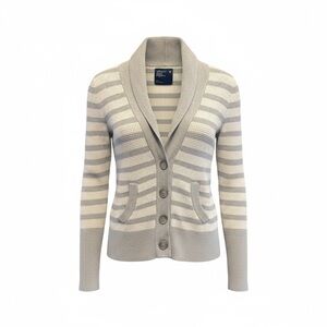 Y2K American Eagle Outfitters Cardigan Womens S Gray Striped Shawl Neck Buttons